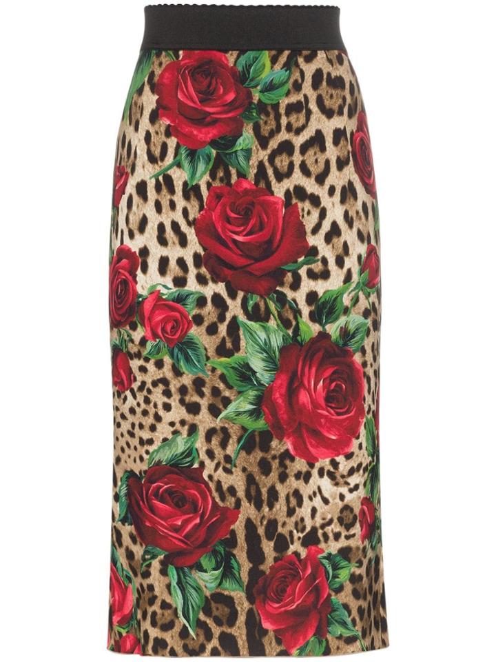 Dolce & Gabbana Jungle And Floral Stretch Pencil Skirt - Multicolour
