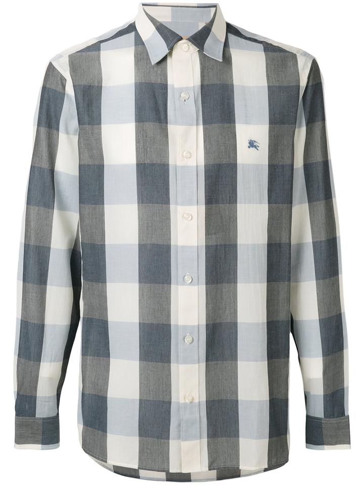 Burberry - Long Sleeve Check Shirt - Men - Cotton/linen/flax - S, Blue, Cotton/linen/flax