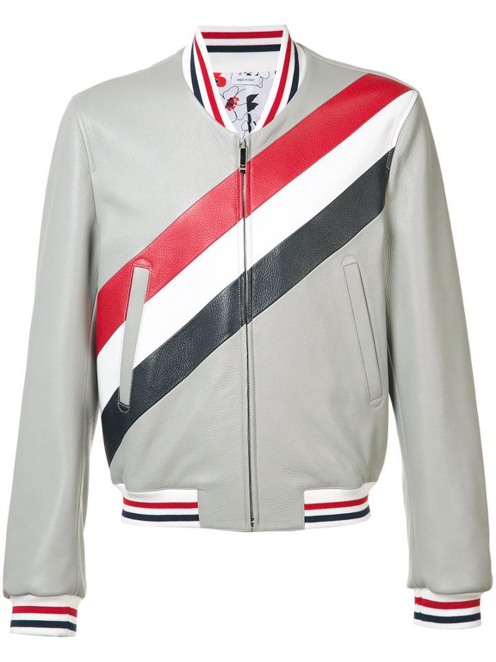 Thom Browne Leather Bomber Jacket, Men's, Size: 1, Grey, Cotton/cupro/deer Skin