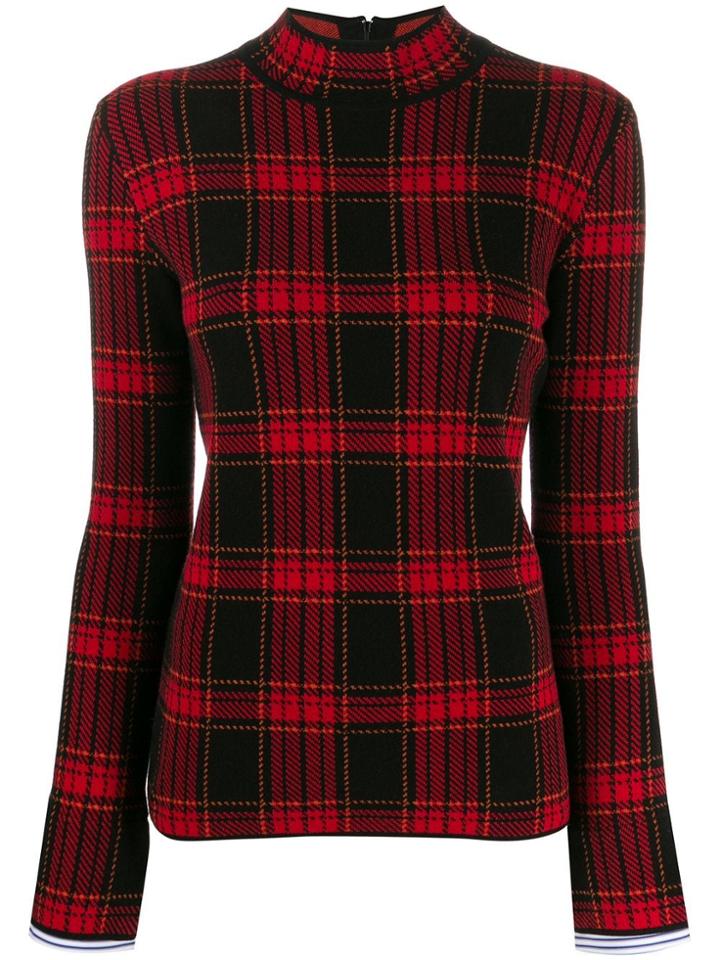Juun.j Mock-neck Plaid Knit Top - Red