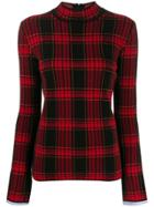 Juun.j Mock-neck Plaid Knit Top - Red