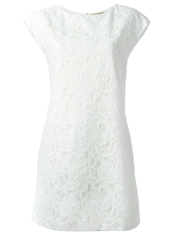 Saint Laurent Floral Lace Shift Dress, Women's, Size: 40, White, Cotton/nylon/modal/silk