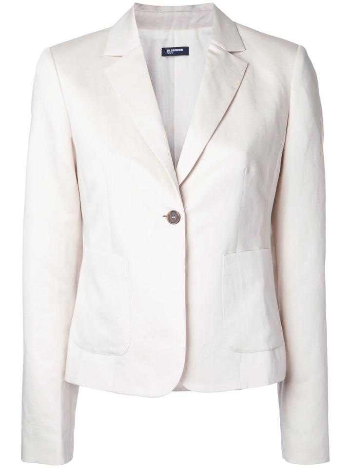 Jil Sander Navy Single Button Blazer, Women's, Size: 36, White, Linen/flax/cotton