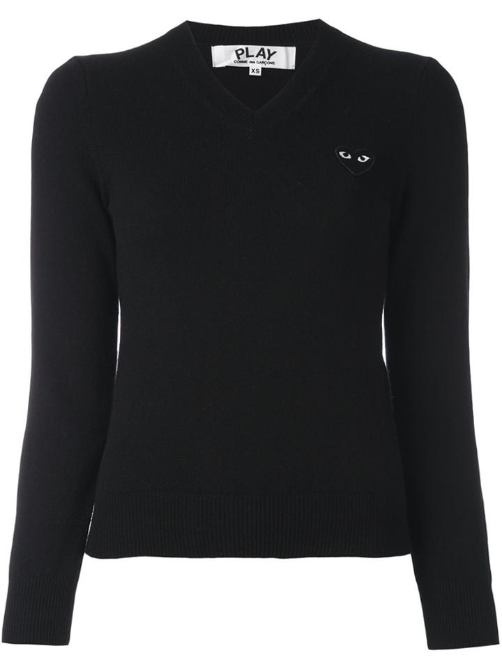 Comme Des Garçons Play Embroidered Heart Jumper - Black