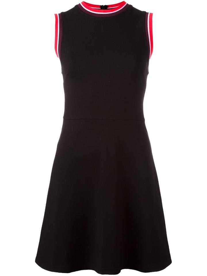 Mcq Alexander Mcqueen Contrast Trim Flared Dress, Women's, Size: Xs, Black, Polyamide/spandex/elastane/viscose