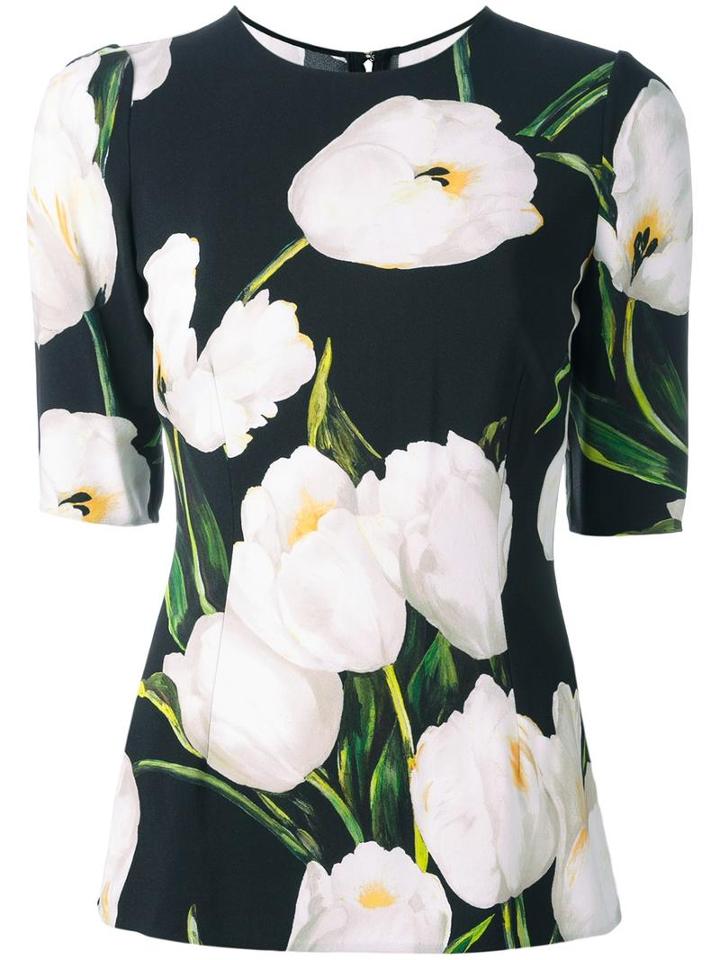 Dolce & Gabbana Tulip Print Top, Women's, Size: 44, Black, Viscose