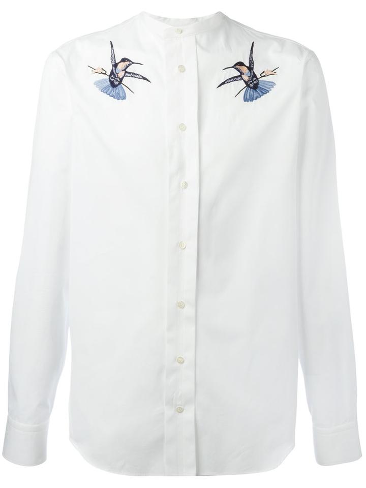 Alexander Mcqueen Bird Embroidered Shirt, Men's, Size: 15 1/2, White, Cotton/polyester