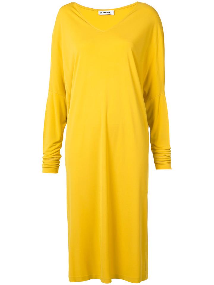 Jil Sander Loose Fit V-neck Dress, Women's, Size: 34, Yellow/orange, Viscose