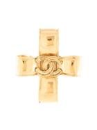 Chanel Pre-owned Cross Cc Brooch - Gold