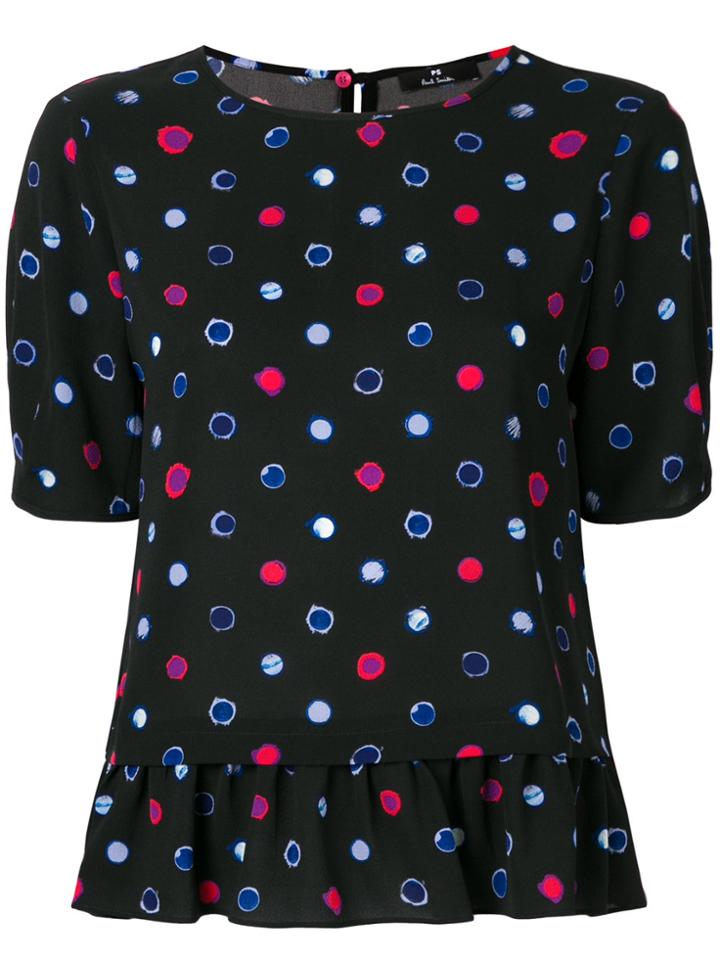 Ps By Paul Smith Circle Pattern Frilled Blouse - Black