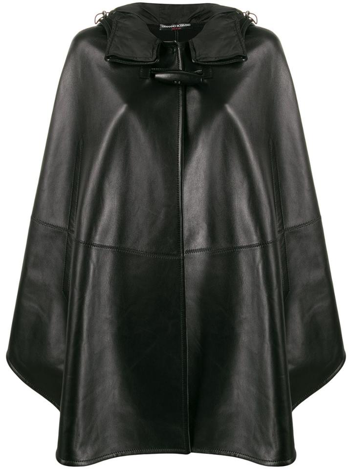Ermanno Scervino Hooded Leather Cape - Black