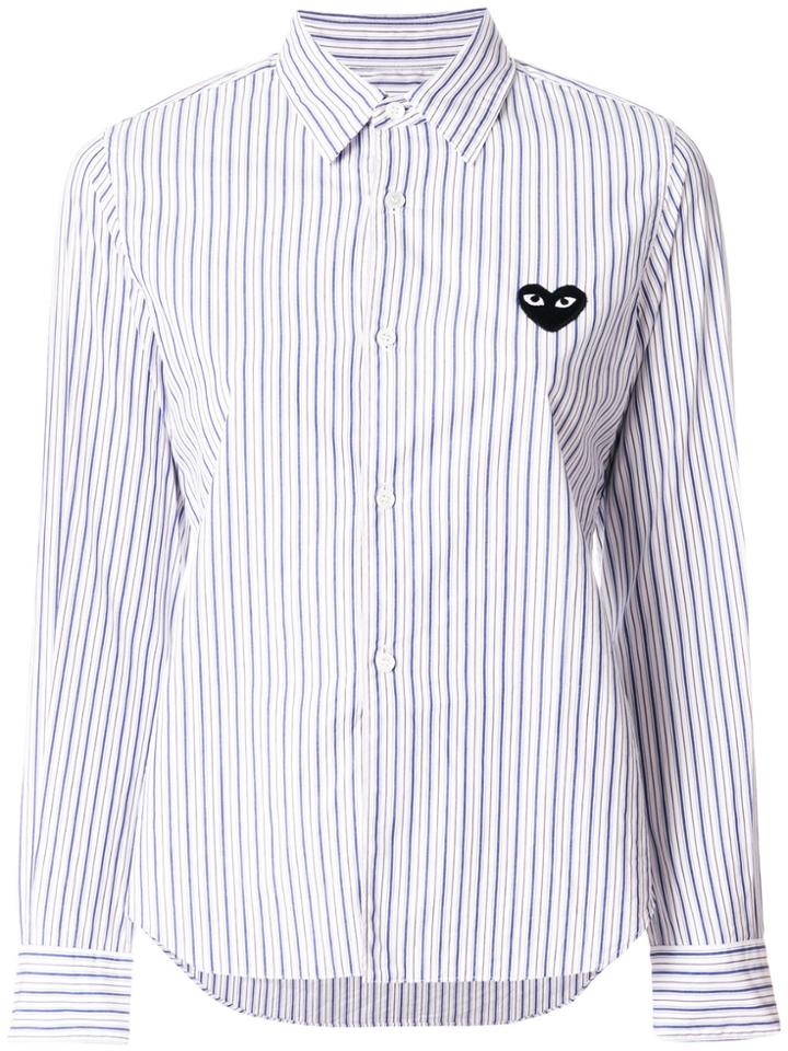 Comme Des Garçons Play Logo Patch Striped Shirt - Blue