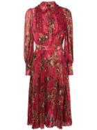 Elisabetta Franchi Floral Pleated Midi Dress - Pink