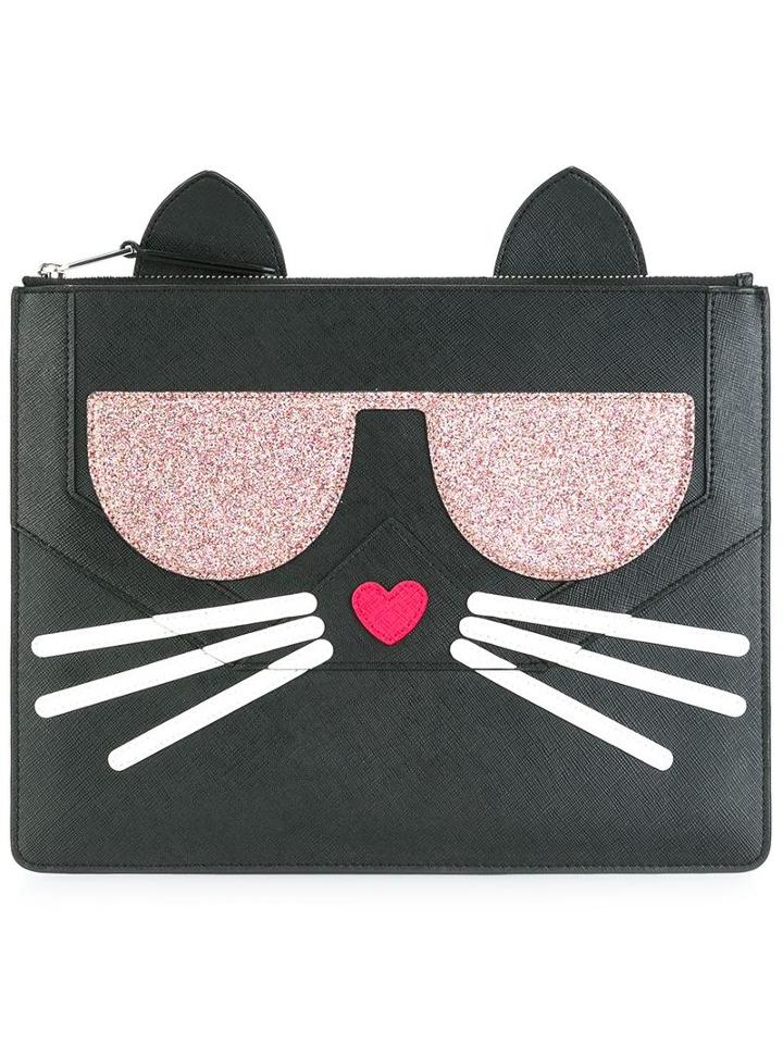 Karl Lagerfeld Cat Motif Clutch, Women's, Black