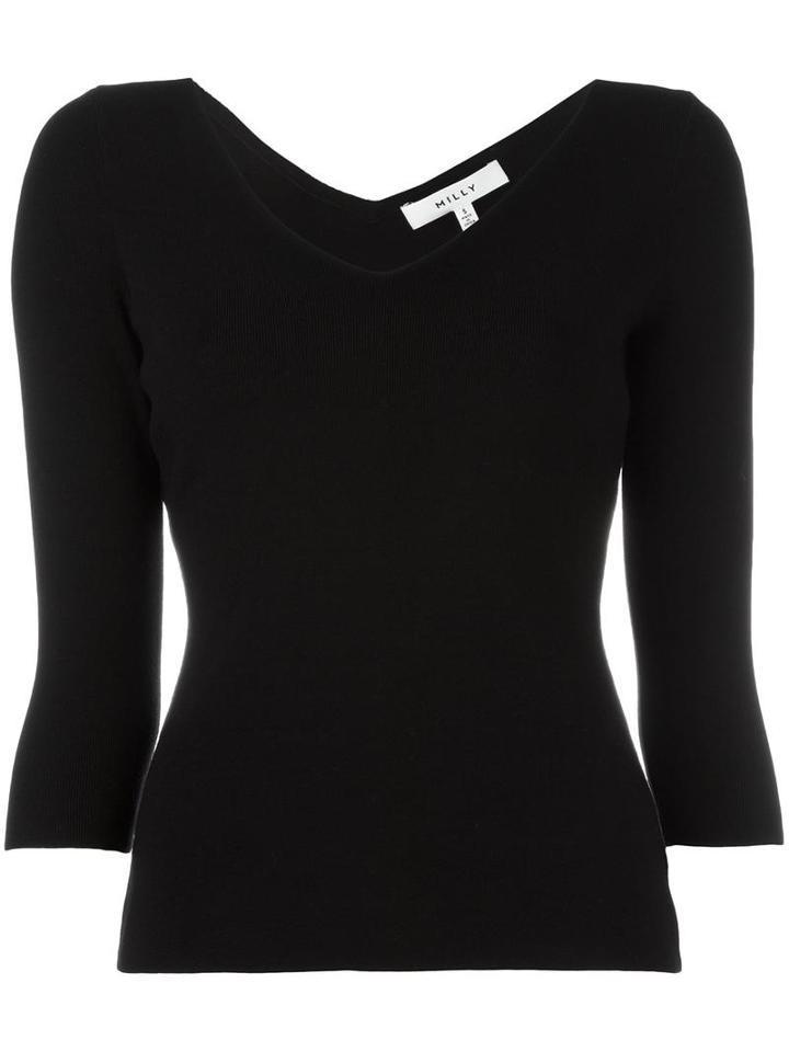 Milly V-neck Jumper, Women's, Size: Large, Black, Polyester/viscose