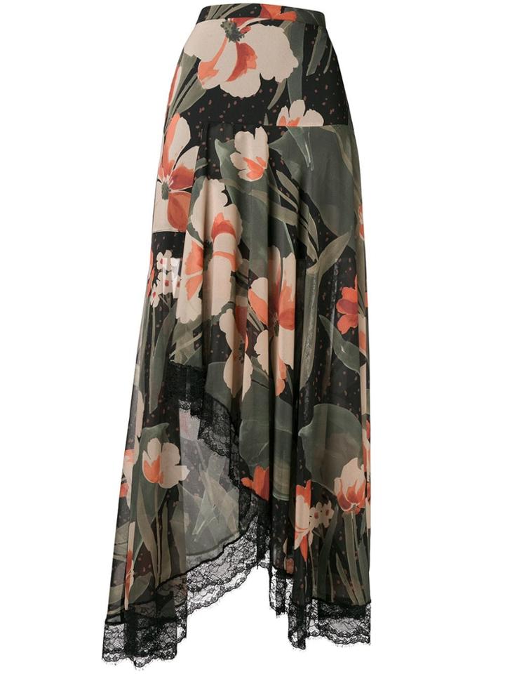 Twin-set Lace Trim Floral Maxi Skirt - Green