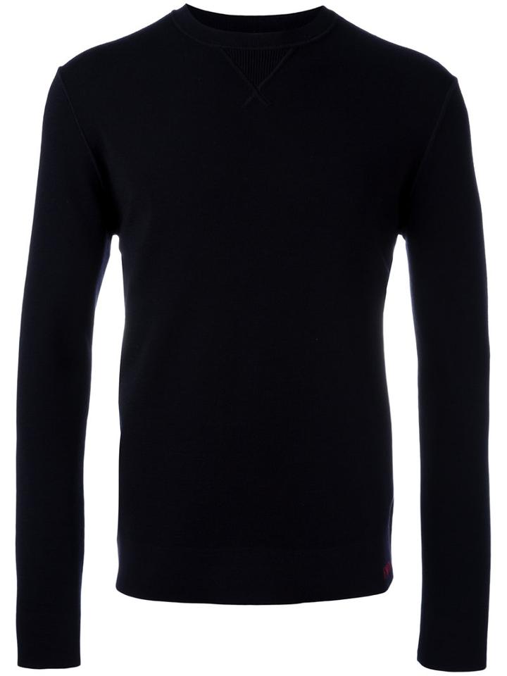 Emporio Armani Ribbed Trim Sweatshirt, Men's, Size: Xl, Blue, Virgin Wool/elastolefin