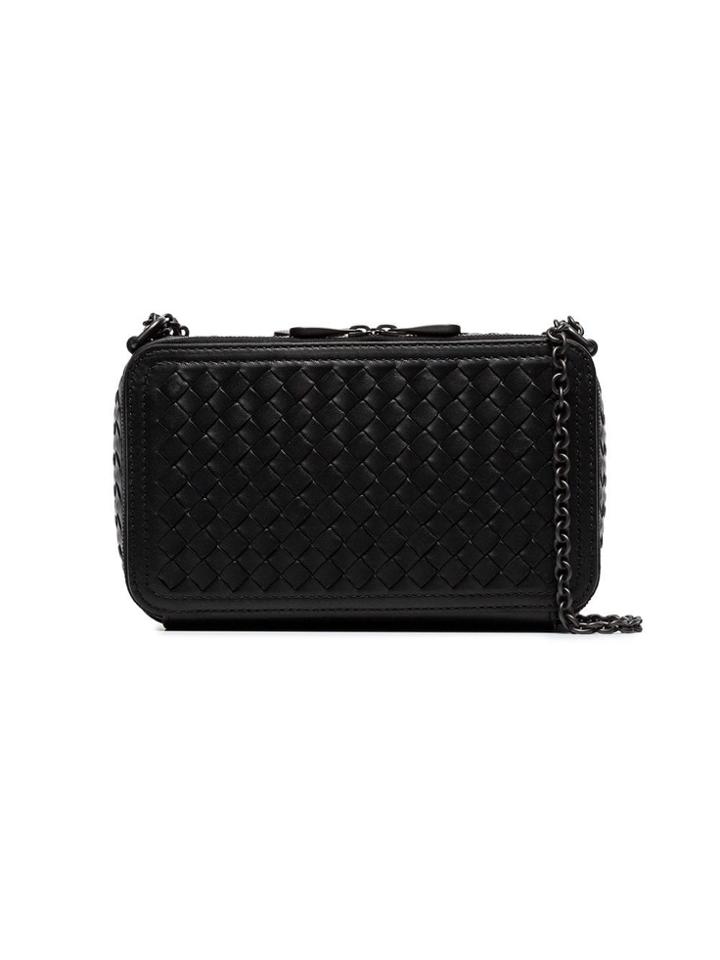 Bottega Veneta Black Woven Leather Box Bag