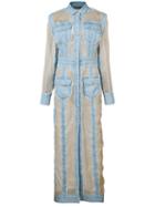 Balmain Silk Inset Shirt Dress, Women's, Size: 40, Blue, Silk/cotton