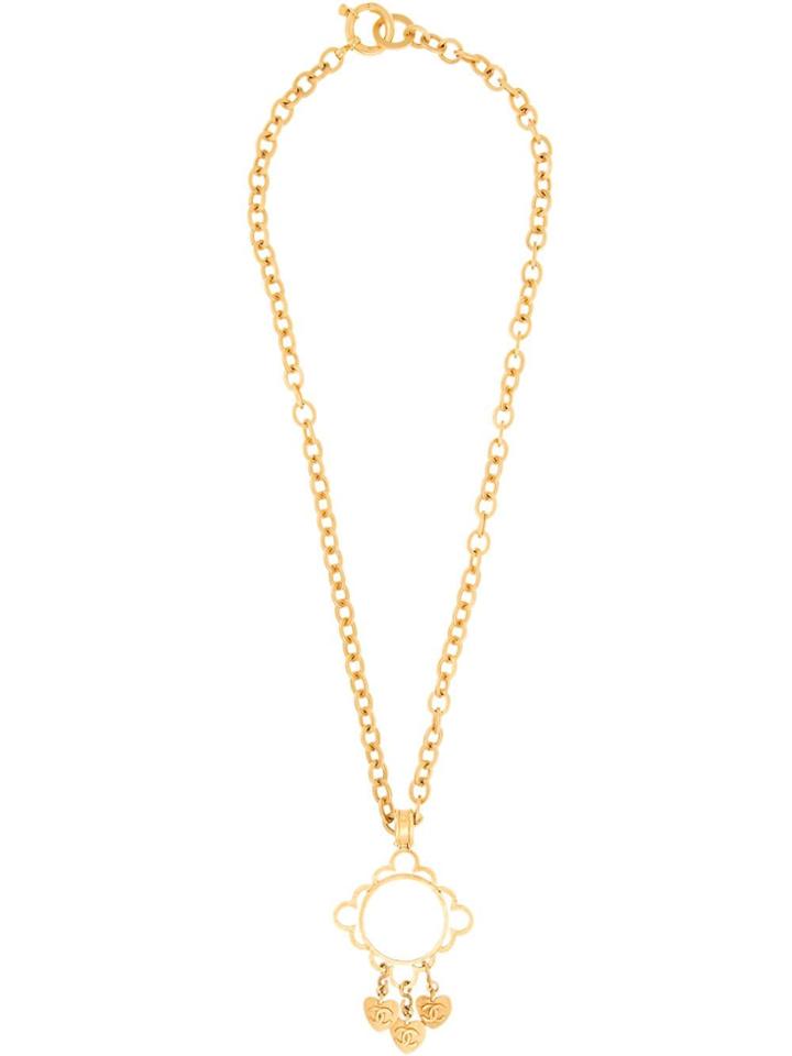 Chanel Vintage Magnifying Glass Heart Necklace - Metallic
