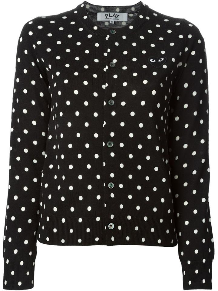Comme Des Garçons Play Embroidered Heart Polka Dot Cardigan, Women's, Size: Small, Black, Wool