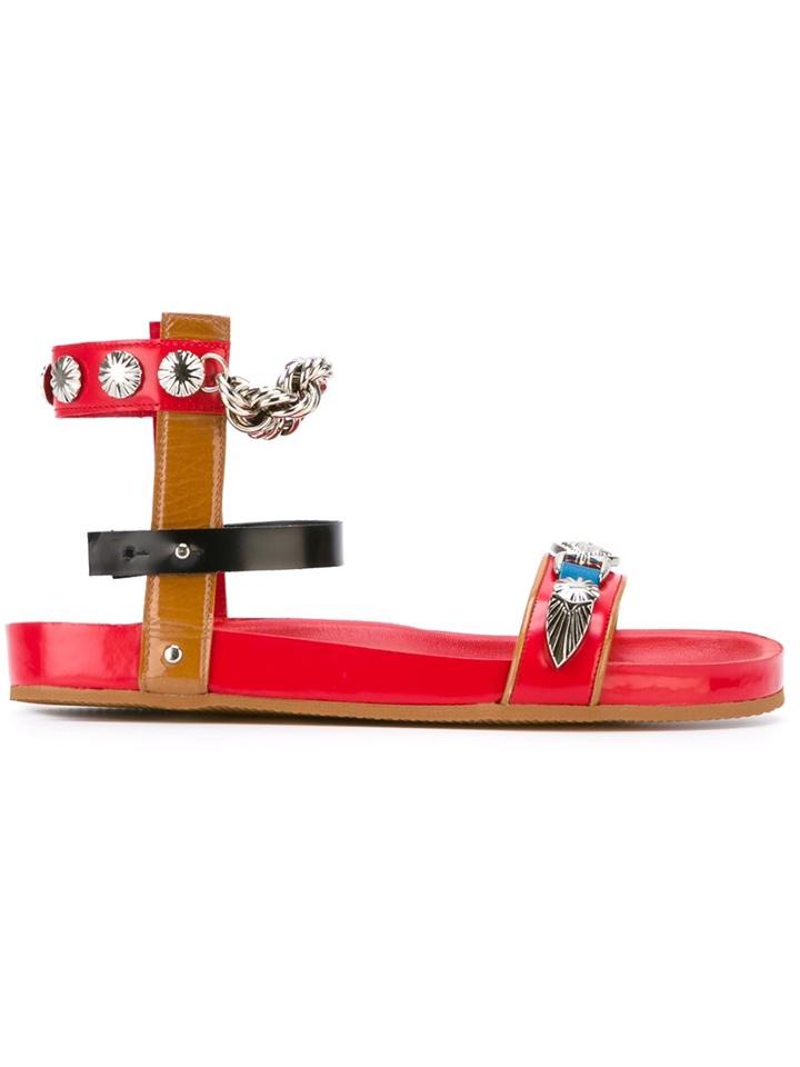 Toga Embellished Flat Sandals, Women's, Size: 37, Red, Calf Leather/leather/rubber