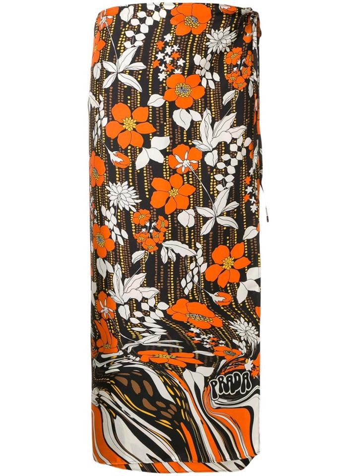 Prada Floral-print Skirt - Orange