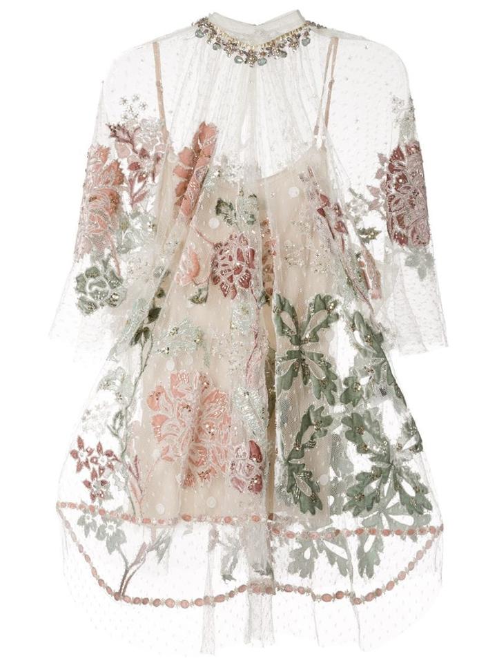 Biyan Floral Embroidered Mesh Top - Neutrals