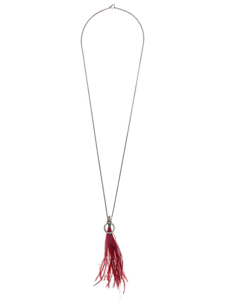 Ann Demeulemeester Feather Detail Long Necklace - Metallic