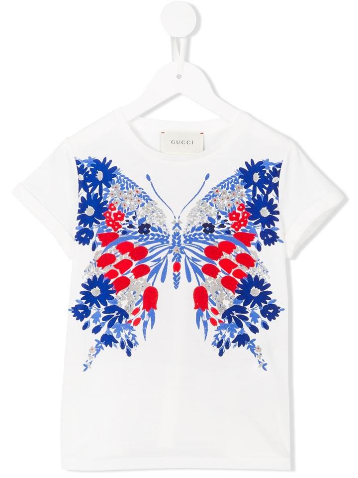 Gucci Kids Floral Butterfly Print T-shirt, Toddler Girl's, Size: 4 Yrs, White