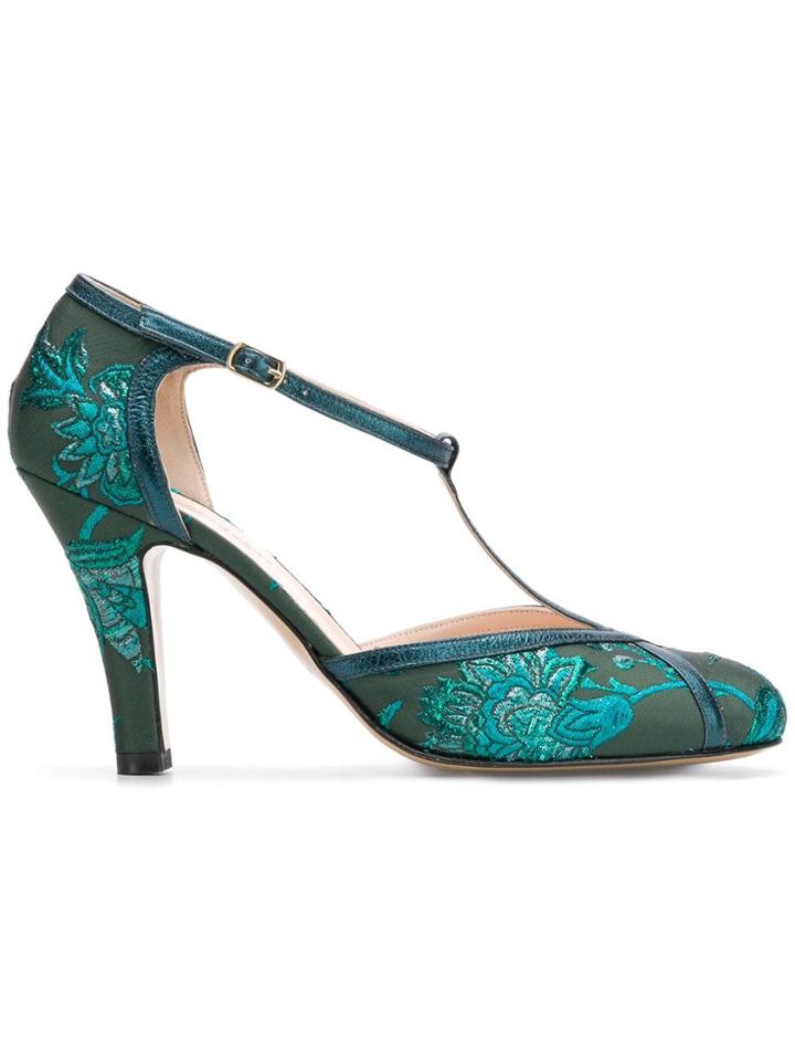 Lenora Floral Brocade Pumps - Green