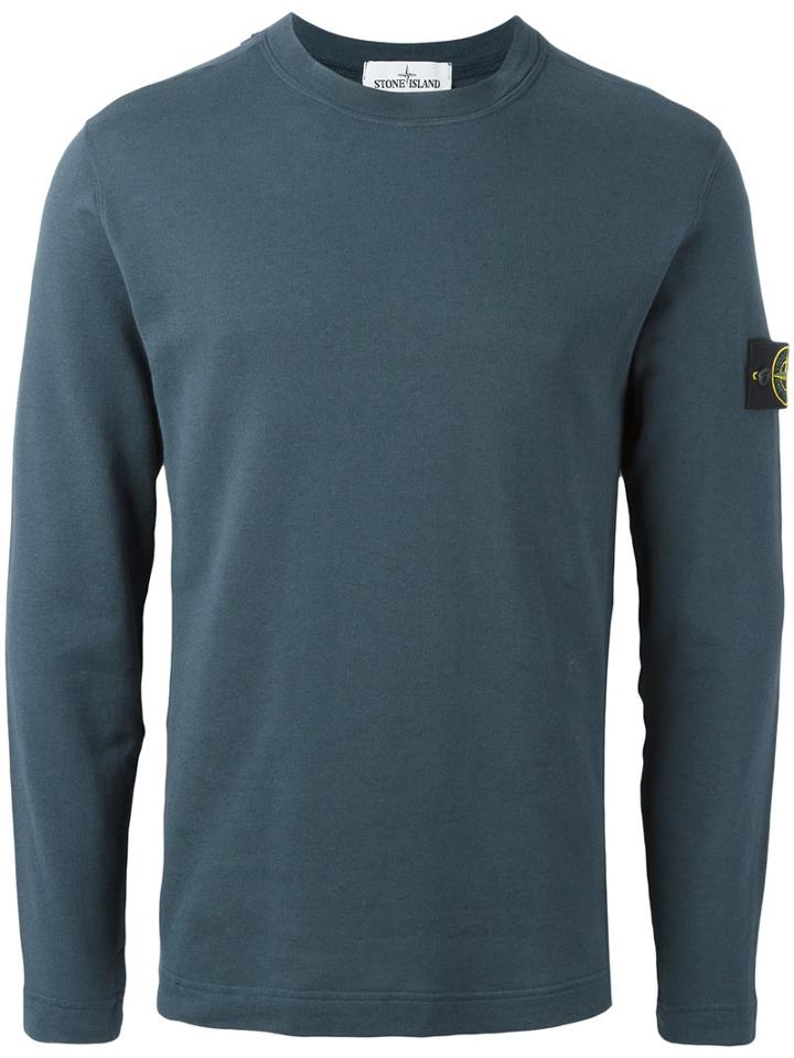 Stone Island Logo Patch Sweatshirt, Men's, Size: Medium, Blue, Cotton/linen/flax
