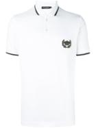 Dolce & Gabbana Embroidered Crown Polo Shirt, Men's, Size: 46, White, Cotton/copper/metallic Fibre/polyester