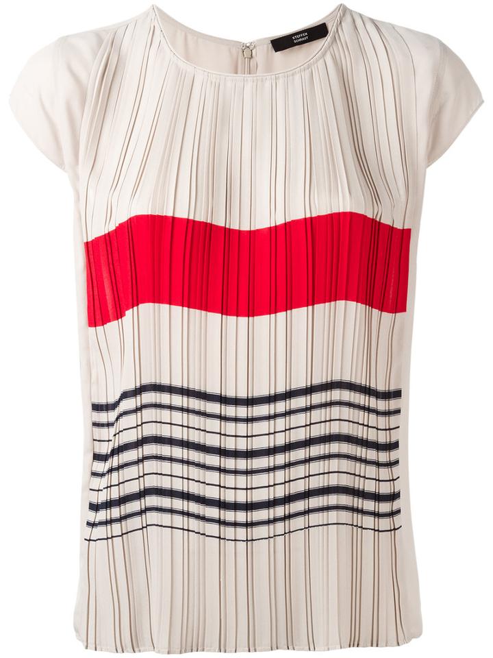 Steffen Schraut Stripes Print Pleated Top, Women's, Size: 36, Nude/neutrals, Polyester