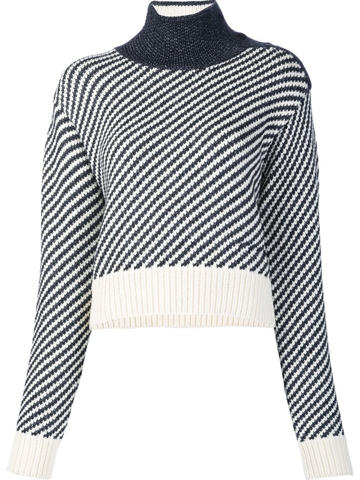 Derek Lam Striped Knit Cropped Jumper, Women's, Size: Medium, Black, Polyamide/wool