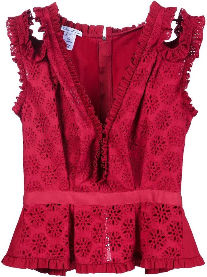 Oscar De La Renta Floral Broderie Anglaise Top
