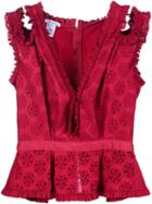 Oscar De La Renta Floral Broderie Anglaise Top