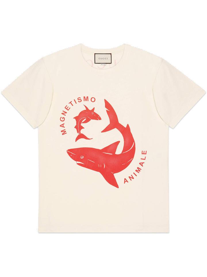 Gucci Oversize T-shirt With Sharks Print - White