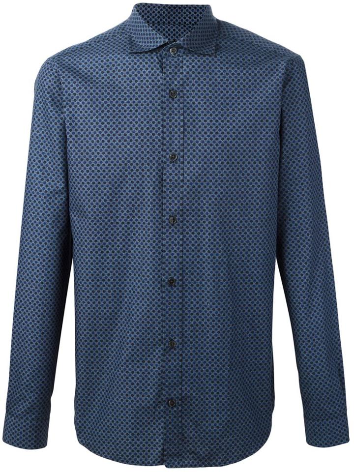 Z Zegna Dotted Print Shirt, Men's, Size: 39, Blue, Cotton