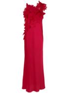 Gloria Coelho Floral Appliqué Gown - Red