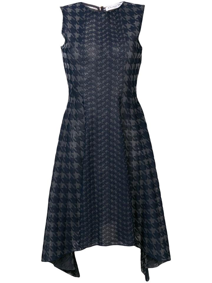 Christian Dior Vintage Houndstooth Knit Dress - Blue