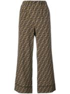 Fendi Ff Logo High-waisted Silk Trousers - Brown