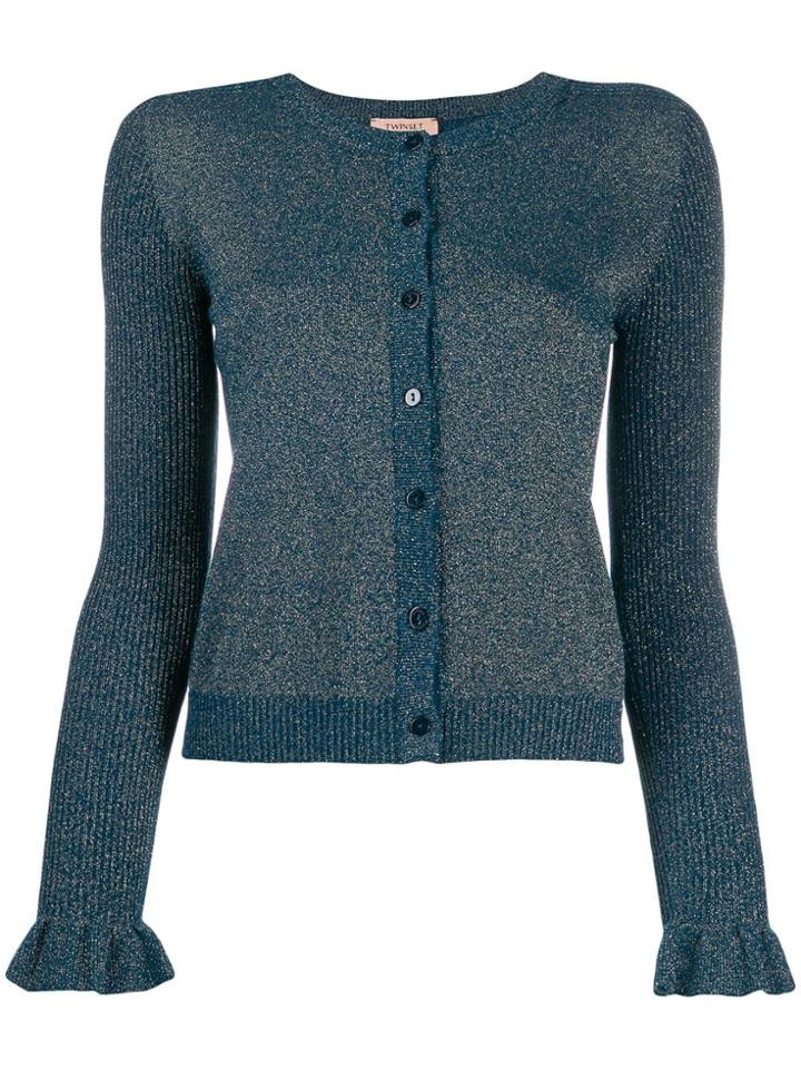 Twin-set Metallic-effect Knit Cardigan - Blue