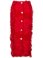 Mother Of Pearl Ruffled Pencil Skirt - Red