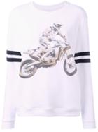 Zoe Karssen Motorcycle Print Sweatshirt, Women's, Size: Small, White, Cotton/spandex/elastane