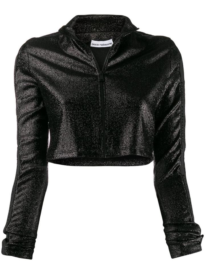 Paco Rabanne Cropped Glitter Zip-up Jumper - Black