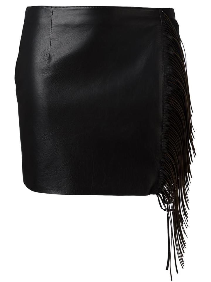 Versus Fringed Detailing Skirt, Women's, Size: 38, Black, Lamb Skin/polyamide/spandex/elastane