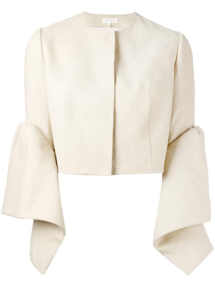 Delpozo - Cropped Tulip Sleeve Jacket - Women - Cotton/linen/flax - 36, Women's, Nude/neutrals, Cotton/linen/flax