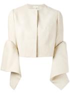 Delpozo - Cropped Tulip Sleeve Jacket - Women - Cotton/linen/flax - 36, Women's, Nude/neutrals, Cotton/linen/flax