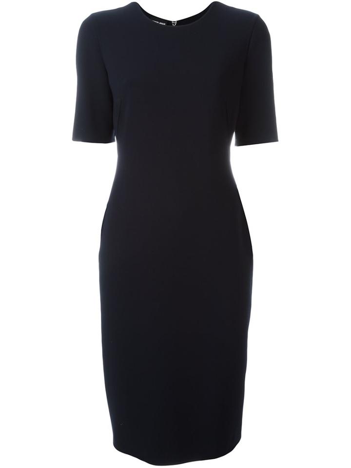 Giorgio Armani Zipped Back Mid Dress, Women's, Size: 42, Blue, Spandex/elastane/virgin Wool